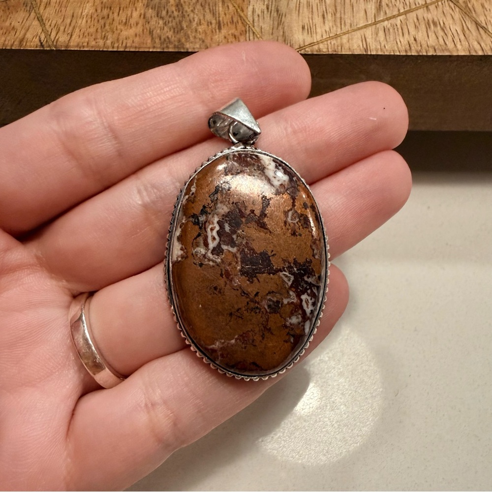 925 Plated Natural‎ Stone Copper Dolomite Pendent
